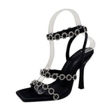 Roman Rhinestone Chain High Heel Square Head Super High Heels Banquet Shoes Walk Show Female