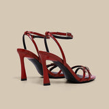 Breakj Word With Water Drill Sandals Women 25 New French Temperament High-Heeled Shoes Side Buckle Tip Sexy Thin Heeled Toe Women's