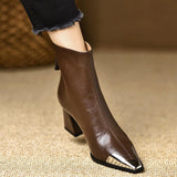 Breakj Wind Metal Tip-Tip Temperament Short Boots 2025 New Winter Zipper Fashion Coarse And Chivalier