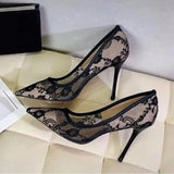 Breakj Yarn High-Heeled Women 2025 New Summer Niche Temperament Black Lace Fine Tip Single Shoes