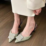 Breakj Version Of Green Side Drilled Fine Heel Women's Shoes Tip Temperament French Non-Tired High Heels Sweet Single
