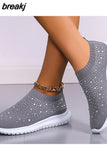 Crystal Breathable Mesh Sneakers Shoes for Women Comfortable Soft Bottom Flats Plus Size 43 Non Slip Casual Shoes