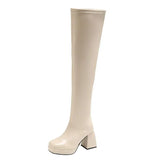Boots Women's Autumn / Winter 2023 New British Wind Square Head Elastic Waterproof Platform Thick Heel High Heel Knight