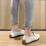 Bowtie Mocasines Woman Genuine Leather Flats Cowhide Single Shoes Ladies Daily Walking Driving Loafers Pregnant