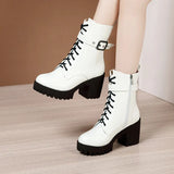 Martin Boots 2023 Autumn And Winter New Thick-Soled Waterproof Table British Style Thick Heels With Velvet Lace Middle Boot