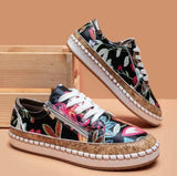 Women Sneakers Fashion Lady Vulcanized Shoes Floral Printed Lace Up Female Flat Shoes Women Loafers Non Slip Casual Shoes