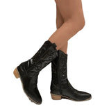 Breakj Autumn New Large-Size Women's Barrel Solid Color Pointed Casual Martin Boots Coarse Heel