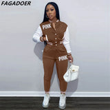 Pink Printed Baseball Coat Pants Two Piece Sets Spring Fall Outfits Womens Track Suits Casual Fashion Streetwear