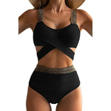 2025 New Split Solid Color Swimsuit Female Bikini Triangle Sexy Thin High Waist