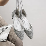 Women Ballet Flats Luxury Rhinestone Wedding Shoes Cross-Tied Lace Up Pointed Toe Shallow Mouth Shoes Loafers Plus