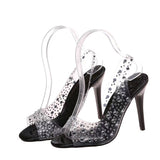 Breakj Water Drill High-Heeled Toe Sandals Women's Pointed After The Sharp Head With Crystal Fish Mouth Fashion