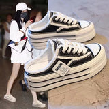 Quality Leisure After Empty Slippers Women Wear 2024 Summer New Canvas Shoes Thick Sole Half Mop Cake Women's