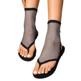 2024 Spring And Summer New Mesh Clip Toe Sandals Women's Large Size Fashion Hot Diamond Clip Toe Sandals