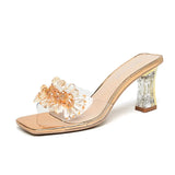 New Style Water Diamond Transparent Sandals In Summer Are Feminine, One-Word Flip-Flops, Thick Heels, High-Heeled Slippers, High-End