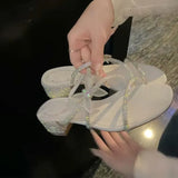 Breakj Heels Women's New 2023 New French With Bow Slippers Wear Diamond Open-Toe