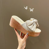 Breakj Slope And Slippers Women 2025 Spring And Summer New Thick-Bottomed Bow One-Word Fashion Cold