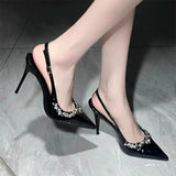 Breakj Spring New Fairy French Temperament Single Shoes Black Patent Leather Sandals Women High Heels Fine Tip