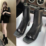 Breakj Short-Shoe Women 2025 Spring Clip Toe Elastic Sleeve Fish Mouth Coarse And Cool Boots Women's Boots Square High