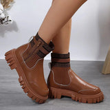 Patchwork Platform Boots Women Autumn Winter 2023 Chunky Elastic Knitted Ankle Boots Shoes Woman Non Slip Botas