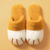 Womans Slippers Indoor Cartoon Cat Paw Design Soft Plush Flexible Antiskid Sole House Flat