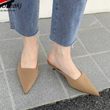Pointed Toe Single Shoes Summer Women Simple Solid Color Sandals Slippers Small High Heels Thin Heels Woman