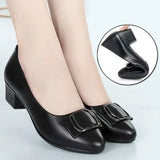 Middle-aged Women's Pumps PU Leather Soft Sole Comfortable Non-slip Mid-heel Single Shoes Mother Shoes Leather Shoes