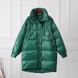White Duck Down Long Jacket Woman Stand Collar Coat Winter Loose Waterproof Down Overcoat Parka Female Warm Snow