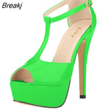 Women Platform High Heel Sandals Sexy Peep Toe Ankle Strap Stilettos Pumps T-Strap Party Wedding Shoes
