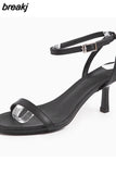 Size 34-43 Rome Sandals Women 2023 Real Leather Ankel Strap High Heels Shoes For Women Summer Za Elegant