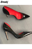 Black Red High Heels Shoes Woman Pumps 12cm Tacones Pointed Toe Stilettos Sexy Deep Cleavage Wedding QKOU011