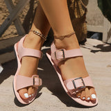 Breakj Women's Shoes Flat Sole Buckle With Solid Sandals Women's Shoes Rome Summer Lady Flat