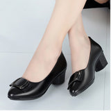 Middle-aged Women's Pumps PU Leather Soft Sole Comfortable Non-slip Mid-heel Single Shoes Mother Shoes Leather Shoes