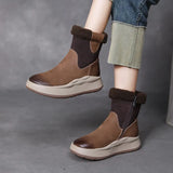 Breakj Velvet Snow Boots Winter Thick Cotton Boots Girl Retro Color Layer Kraft High Help Short Boots Plus