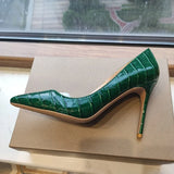 Green Crocodile Effect Women Pointy Toe High Heels 8cm 10cm 12cm Customize Ladies Sexy Stiletto Pumps Club Party