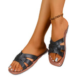Breakj Large-Size Wear Women's Shoes Flat Heel Summer New Woven Cool Slippers Flat-Bottomed