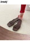 Square Toe Slippers Women Slip On Slide Flat Casual Summer Shoes Beach Flip Flops Narrow Band Sandal New Brand