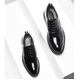 Breakj Men's British Korean Patent Leather Bright Pointed Lace Rock Trend Business Casual Leather Shoes