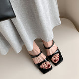Breakj New Square Head With Bare-Colored Sandals Women Summer Coarse Heel Exposed Outside Wearing Cold Slippers Black High