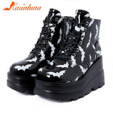 Women's Punk Gothic Platform Wedge Ankle Boots 2023 Hot Sale Round Toe Lace Up Buckle Strap Short Boots Side Zipper Female