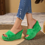 Slope Heel Thick Low Slippers 2023 New Multicolor Casual Short Plush Women With Fashionable Woolen