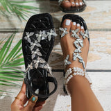 Breakj With Water Drill Flat-Soled Sandals Female Butterfly Flower Type Sandalbage Sand Slipper