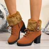 Breakj New Large Plus Velvet Warm Women's Shoes Round Head Thick Heel Short Barrel Over The Side Of The Zip