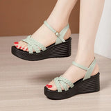 Slopes With High Heels With Sandals 2023 Summer New Style Muffin Thick Soles, Large-Size Fashion