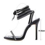 Breakj New Women's High-Heeled Sandals Sexy Water Drill Weaving With Foot Ring Strap Plus-Size Fashion Women's