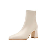 Breakj High-Heeling Short Boots 2025 Autumn And Winter New White Thin Boots Square Head Thick And French Head Martin