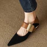 and Autumn Fashion Women Low Heel Mary Jane Shoes Elegant Lady Metal Decoration Pointed Shallow Mouth Single