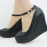 Breakj Bottom Heel Single Shoe With White Round Head Waterproof Table Slope Heel Wedding Shoes Pine