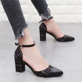 Classic Shoes Women Pumps Thick Heels Shoes Ankle Strap Lattice Women's Stiletto Buckle Shoes