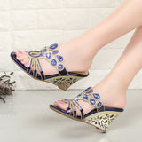 High-Heeled Sandals Women's 2024 New Summer Crystal Leather Set Diamond Slope Sandals Ladies'