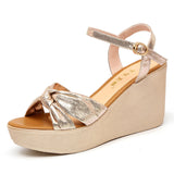 Summer New High-Heeled Slope Sandals Women's Waterproof Platform Muffin Thick Soles Large Size 4143 Gold Sandals
